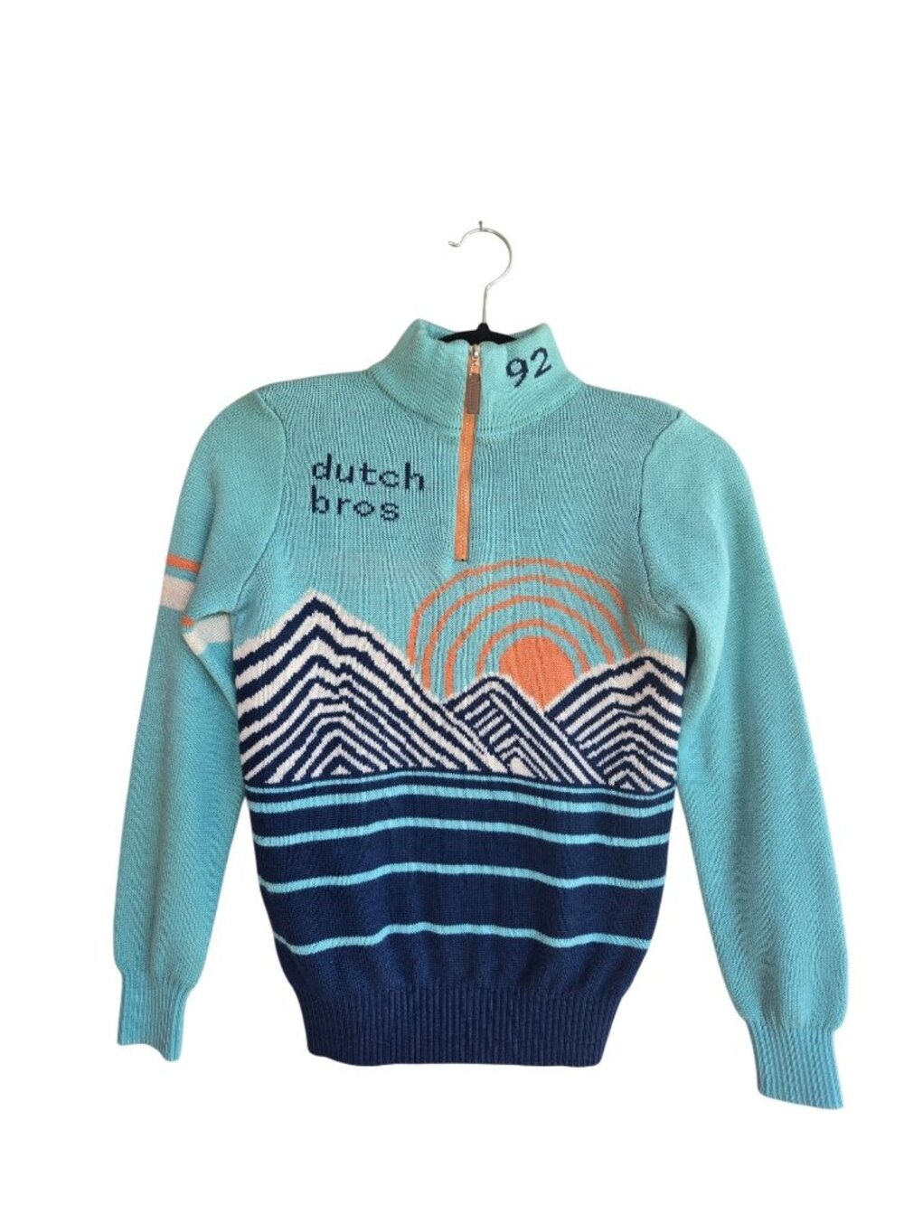 Dutch Bros. Coffee Teal & navy 1/4 Zip Pullover Sweater Men's Women's Unisex XS